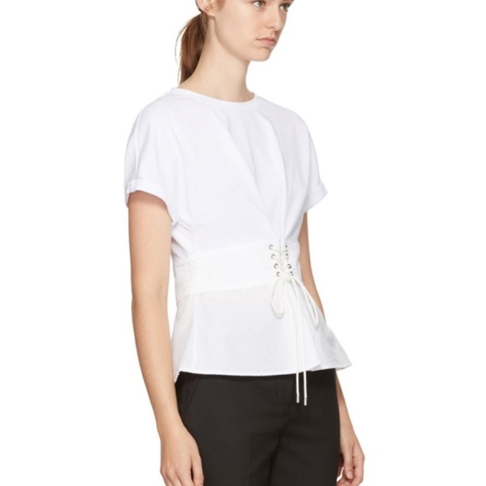 3.1 Phillip Lim White Lace-Up Corset Tee
